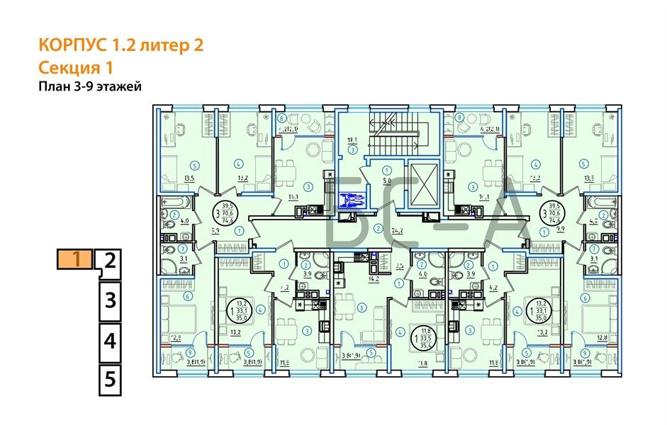 Фото №8: 1-комнатная квартира 36&nbsp;м², 9/18&nbsp;эт. - Краснодар, Карасунский внутригородской округ, мкр. ЖК Первое Место, ул. Виктора Казанцева, 1.2лит2