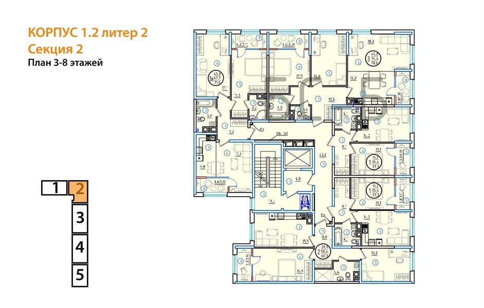 Фото №8: 2-комнатная квартира 82&nbsp;м², 7/18&nbsp;эт. - Краснодар, Карасунский внутригородской округ, мкр. ЖК Первое Место, ул. Виктора Казанцева, 1.2лит2