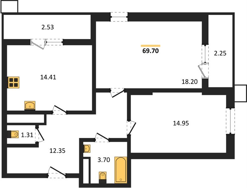 Фото №1: 2-комнатная квартира 74&nbsp;м², 14/18&nbsp;эт. - Знаменский, Карасунский внутригородской округ, мкр. Родные Просторы