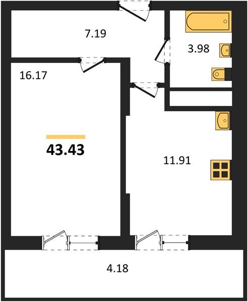 Фото №1: 1-комнатная квартира 47&nbsp;м², 16/18&nbsp;эт. - Знаменский, Карасунский внутригородской округ, мкр. Родные Просторы