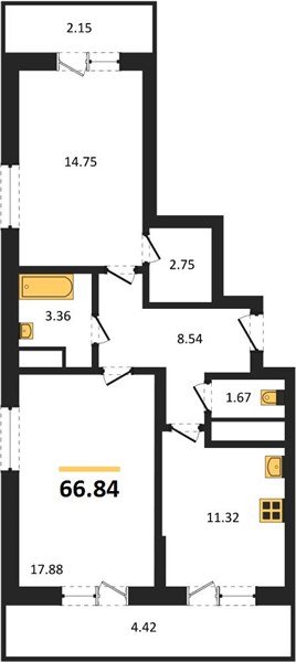 Фото №1: 2-комнатная квартира 74&nbsp;м², 2/18&nbsp;эт. - Знаменский, Карасунский внутригородской округ, мкр. Родные Просторы