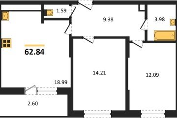 Фото №1: 2-комнатная квартира 64 м², 18/18 эт. - Знаменский, мкр. Родные Просторы,