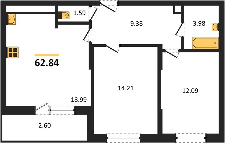 Фото №1: 2-комнатная квартира 64&nbsp;м², 18/18&nbsp;эт. - Знаменский, Карасунский внутригородской округ, мкр. Родные Просторы