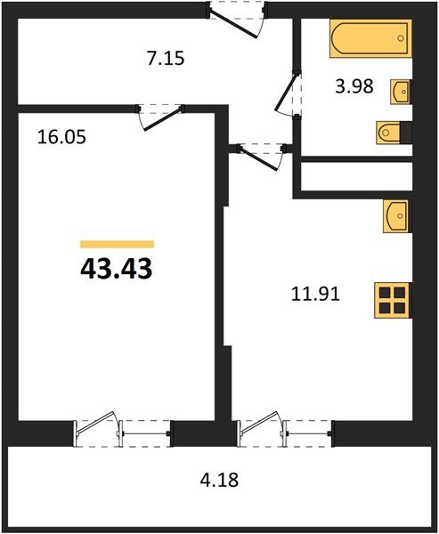 Фото №1: 1-комнатная квартира 47&nbsp;м², 17/18&nbsp;эт. - Знаменский, Карасунский внутригородской округ, мкр. Родные Просторы