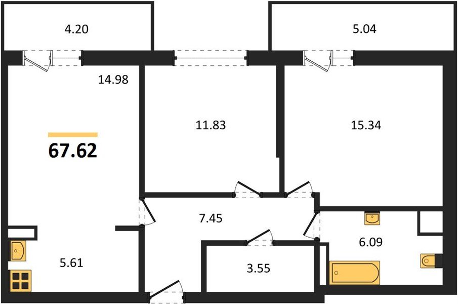 Фото №1: 2-комнатная квартира 74&nbsp;м², 2/9&nbsp;эт. - Краснодар, Прикубанский внутригородской округ, мкр. жилой комплекс Югге