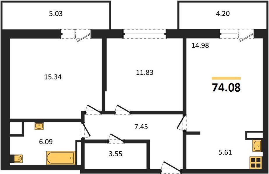 Фото №1: 2-комнатная квартира 74&nbsp;м², 2/9&nbsp;эт. - Краснодар, Прикубанский внутригородской округ, мкр. жилой комплекс Югге