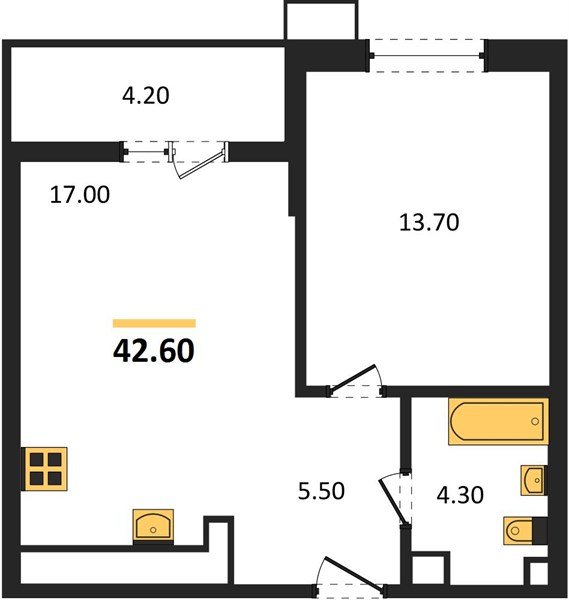Фото №1: 1-комнатная квартира 42&nbsp;м², 5/7&nbsp;эт. - Майкоп, мкр. ЖК Звезды
