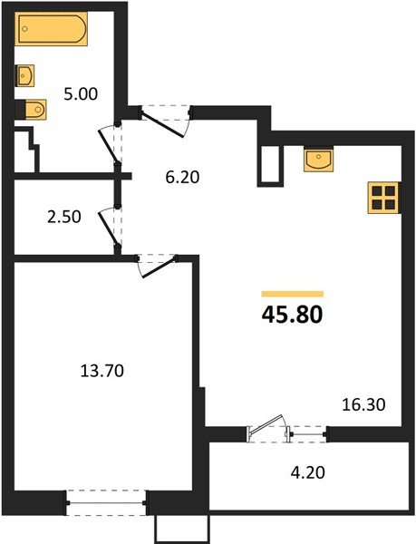 Фото №1: 1-комнатная квартира 45&nbsp;м², 7/7&nbsp;эт. - Майкоп, мкр. ЖК Звезды