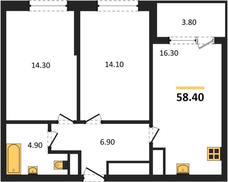 Фото №1: 2-комнатная квартира 60&nbsp;м², 11/18&nbsp;эт. - Краснодар, Карасунский внутригородской округ, мкр. ЖК Первое Место