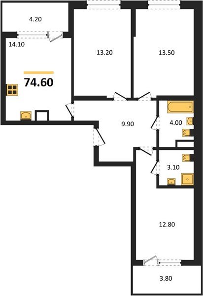 Фото №1: 3-комнатная квартира 78&nbsp;м², 8/18&nbsp;эт. - Краснодар, Карасунский внутригородской округ, мкр. ЖК Первое Место