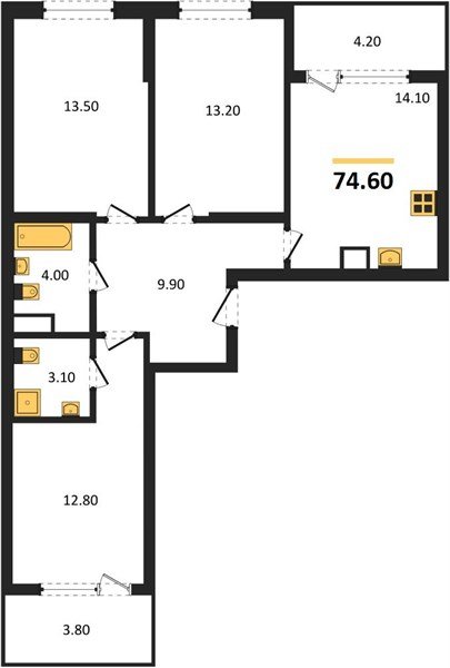 Фото №1: 3-комнатная квартира 78&nbsp;м², 4/18&nbsp;эт. - Краснодар, Карасунский внутригородской округ, мкр. ЖК Первое Место