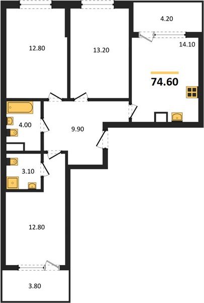 Фото №1: 3-комнатная квартира 78&nbsp;м², 7/18&nbsp;эт. - Краснодар, Карасунский внутригородской округ, мкр. ЖК Первое Место