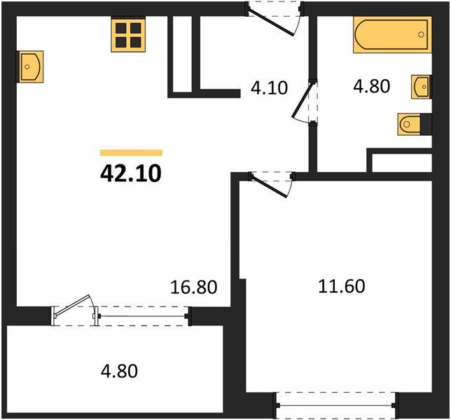 Фото №1: 1-комнатная квартира 42&nbsp;м², 11/18&nbsp;эт. - Краснодар, Карасунский внутригородской округ, мкр. ЖК Первое Место