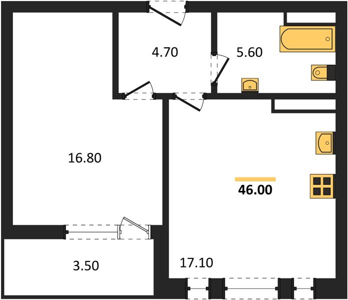 Фото №1: 1-комнатная квартира 46&nbsp;м², 3/18&nbsp;эт. - Краснодар, Прикубанский внутригородской округ, мкр. ЖК Эрмитаж, ул. им. Мурата Ахеджака, 20
