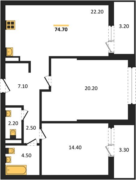 Фото №1: 2-комнатная квартира 74&nbsp;м², 6/18&nbsp;эт. - Краснодар, Прикубанский внутригородской округ, мкр. ЖК Эрмитаж, ул. им. Мурата Ахеджака, 20
