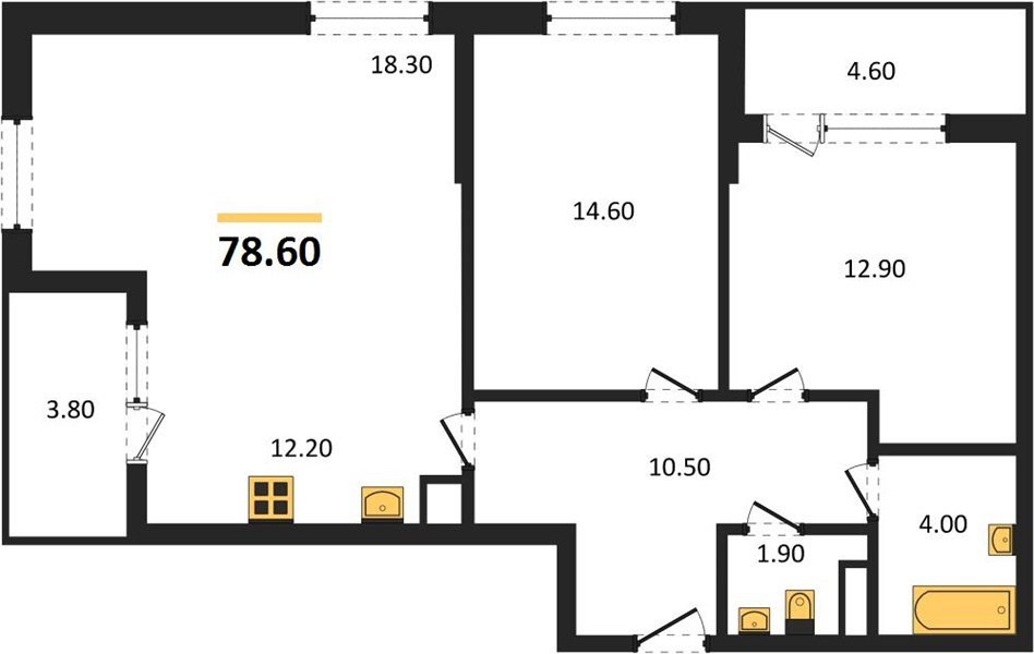 Фото №1: 3-комнатная квартира 82&nbsp;м², 6/18&nbsp;эт. - Краснодар, Карасунский внутригородской округ, мкр. ЖК Первое Место