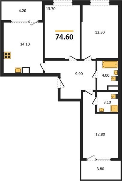 Фото №1: 3-комнатная квартира 78&nbsp;м², 6/18&nbsp;эт. - Краснодар, Карасунский внутригородской округ, мкр. ЖК Первое Место