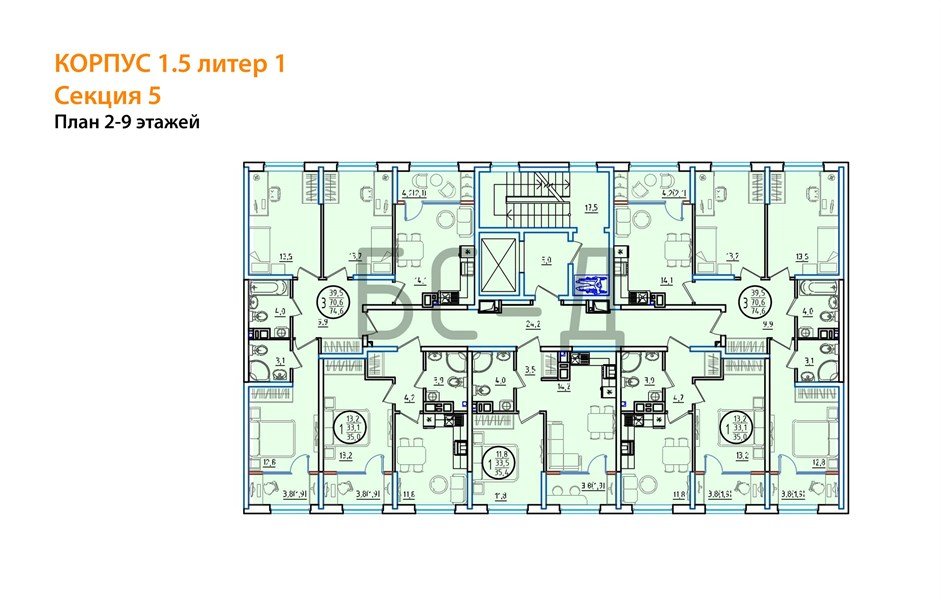 Фото №8: 3-комнатная квартира 78&nbsp;м², 9/18&nbsp;эт. - Краснодар, Карасунский внутригородской округ, мкр. ЖК Первое Место