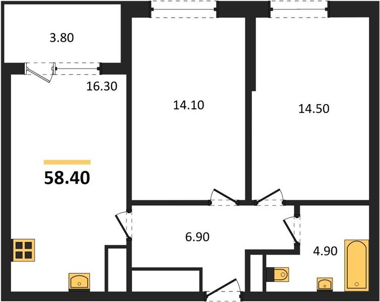 Фото №1: 2-комнатная квартира 60&nbsp;м², 12/18&nbsp;эт. - Краснодар, Карасунский внутригородской округ, мкр. ЖК Первое Место