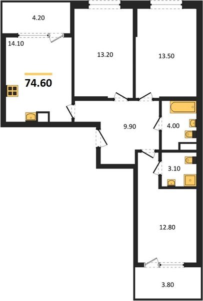 Фото №1: 3-комнатная квартира 78&nbsp;м², 4/18&nbsp;эт. - Краснодар, Карасунский внутригородской округ, мкр. ЖК Первое Место