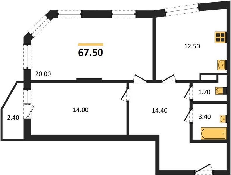 Фото №1: 2-комнатная квартира 67&nbsp;м², 6/16&nbsp;эт. - Краснодар, Прикубанский внутригородской округ, мкр. жилой комплекс Зеленодар