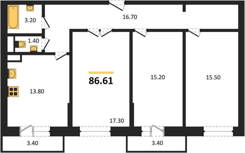 Фото №1: 3-комнатная квартира 86&nbsp;м², 1/12&nbsp;эт. - Краснодар, Прикубанский внутригородской округ, ЖК Небо, мкр. 9-й километр, ул. Ярославская, 115лит7