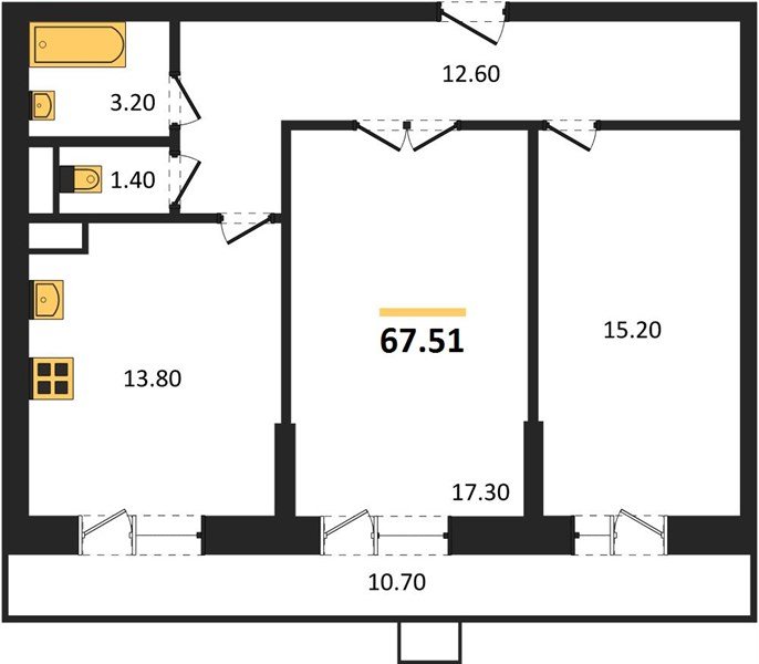 Фото №1: 2-комнатная квартира 67&nbsp;м², 2/12&nbsp;эт. - Краснодар, Прикубанский внутригородской округ, ЖК Небо, мкр. 9-й километр, ул. Ярославская, 115лит7
