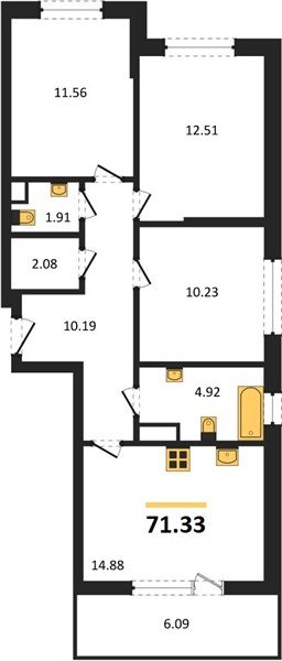 Фото №1: 3-комнатная квартира 70&nbsp;м², 3/9&nbsp;эт. - Краснодар, Прикубанский внутригородской округ, мкр. жилой комплекс Друзья
