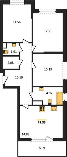 Фото №1: 3-комнатная квартира 70&nbsp;м², 6/9&nbsp;эт. - Краснодар, Прикубанский внутригородской округ, мкр. жилой комплекс Друзья
