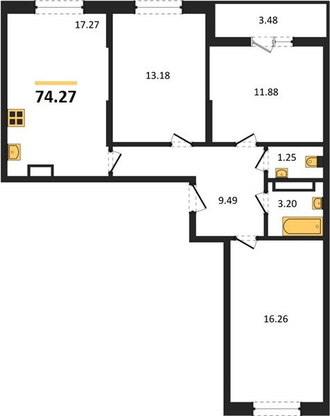 Фото №1: 3-комнатная квартира 74&nbsp;м², 4/16&nbsp;эт. - Краснодар, мкр. Карасунский внутригородской округ