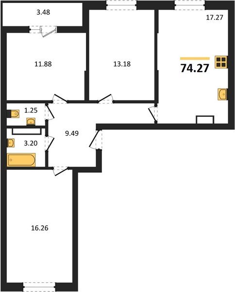 Фото №1: 3-комнатная квартира 74&nbsp;м², 12/16&nbsp;эт. - Краснодар, мкр. Карасунский внутригородской округ