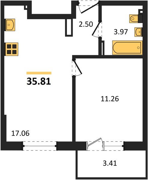 Фото №1: 1-комнатная квартира 38&nbsp;м², 4/4&nbsp;эт. - Южный, мкр. жилой комплекс Южные Соседи
