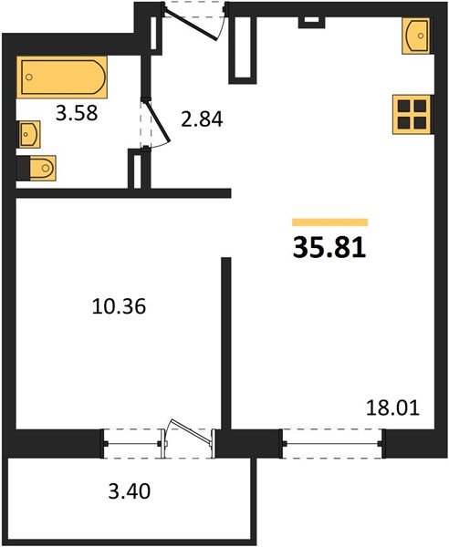 Фото №1: 1-комнатная квартира 39&nbsp;м², 4/4&nbsp;эт. - Южный, мкр. жилой комплекс Южные Соседи