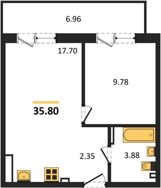 Фото №1: 1-комнатная квартира 41&nbsp;м², 4/4&nbsp;эт. - Южный, мкр. жилой комплекс Южные Соседи