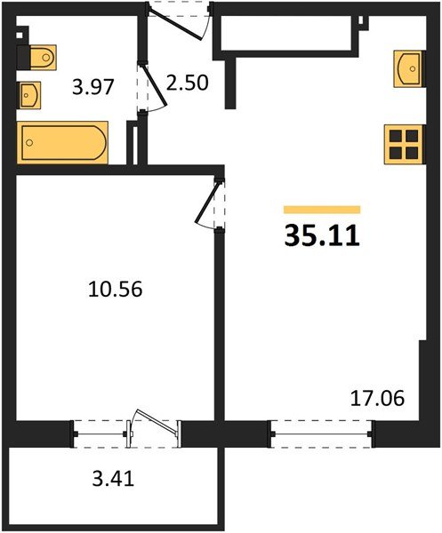 Фото №1: 1-комнатная квартира 38&nbsp;м², 4/4&nbsp;эт. - Южный, мкр. жилой комплекс Южные Соседи