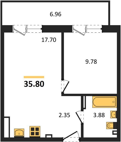 Фото №1: 1-комнатная квартира 41&nbsp;м², 4/4&nbsp;эт. - Южный, мкр. жилой комплекс Южные Соседи