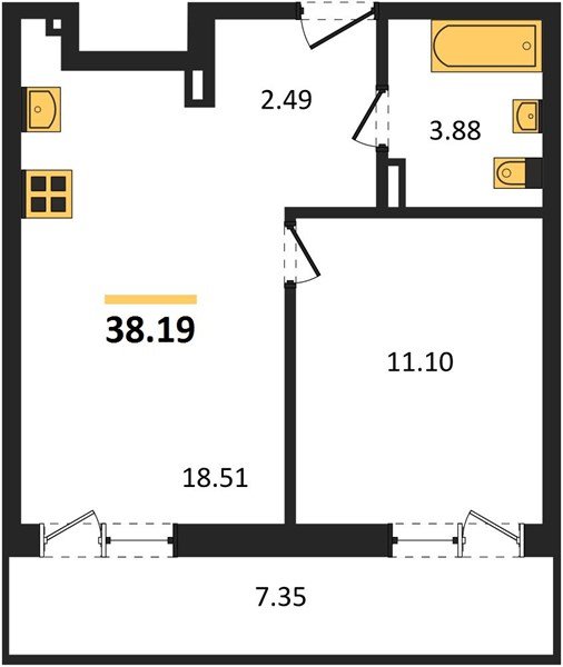 Фото №1: 1-комнатная квартира 44&nbsp;м², 4/4&nbsp;эт. - Южный, мкр. жилой комплекс Южные Соседи