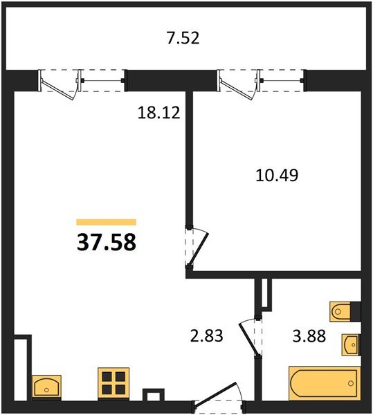 Фото №1: 1-комнатная квартира 44&nbsp;м², 3/4&nbsp;эт. - Южный, мкр. жилой комплекс Южные Соседи