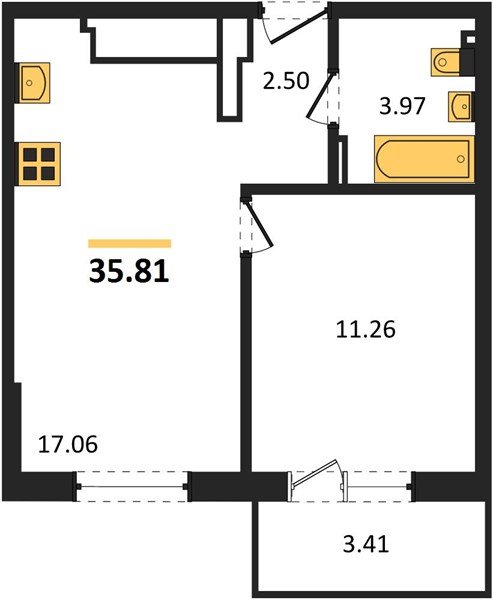 Фото №1: 1-комнатная квартира 38&nbsp;м², 4/4&nbsp;эт. - Южный, мкр. жилой комплекс Южные Соседи