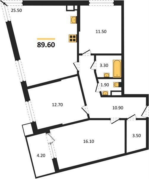 Фото №1: 3-комнатная квартира 89&nbsp;м², 9/16&nbsp;эт. - Краснодар, Прикубанский внутригородской округ, мкр. Парк Победы