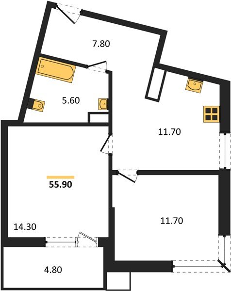 Фото №1: 2-комнатная квартира 55&nbsp;м², 13/16&nbsp;эт. - Краснодар, Прикубанский внутригородской округ, мкр. Парк Победы