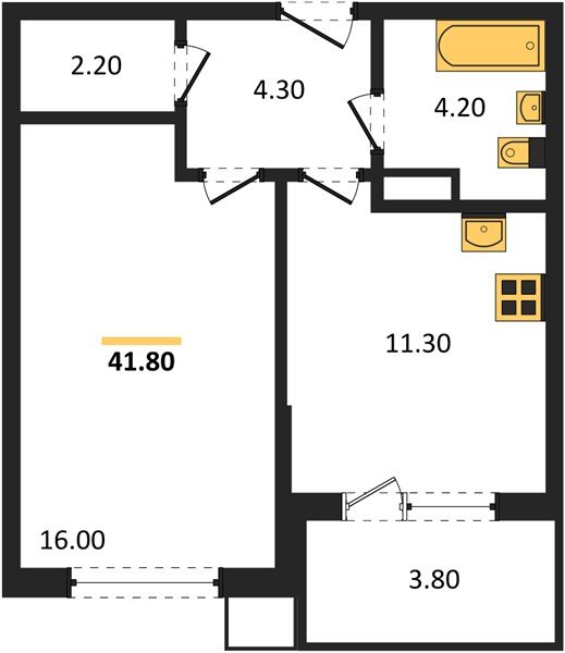 Фото №1: 1-комнатная квартира 41&nbsp;м², 6/16&nbsp;эт. - Краснодар, Прикубанский внутригородской округ, мкр. Парк Победы