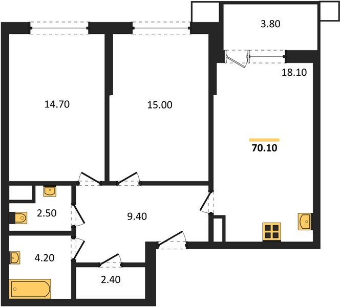Фото №1: 2-комнатная квартира 70&nbsp;м², 3/16&nbsp;эт. - Краснодар, Прикубанский внутригородской округ, мкр. Парк Победы