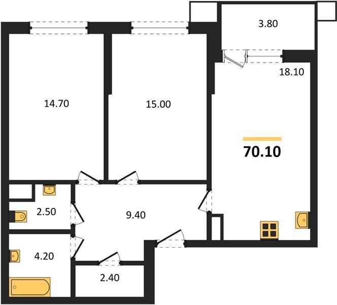 Фото №1: 2-комнатная квартира 70&nbsp;м², 5/16&nbsp;эт. - Краснодар, Прикубанский внутригородской округ, мкр. Парк Победы