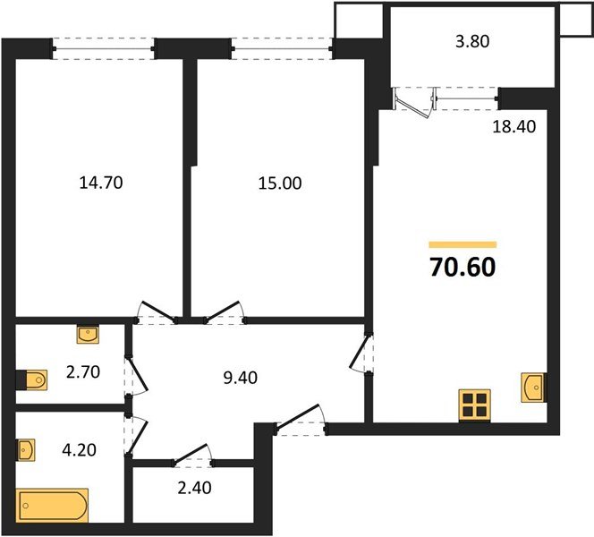 Фото №1: 2-комнатная квартира 70&nbsp;м², 2/16&nbsp;эт. - Краснодар, Прикубанский внутригородской округ, мкр. Парк Победы