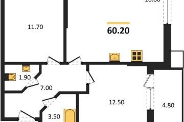 Фото №1: 2-комнатная квартира 60 м², 2/16 эт. - Краснодар, мкр. Парк Победы,