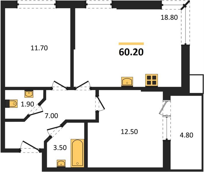 Фото №1: 2-комнатная квартира 60&nbsp;м², 2/16&nbsp;эт. - Краснодар, Прикубанский внутригородской округ, мкр. Парк Победы