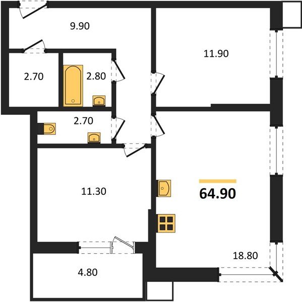 Фото №1: 2-комнатная квартира 64&nbsp;м², 2/16&nbsp;эт. - Краснодар, Прикубанский внутригородской округ, мкр. Парк Победы