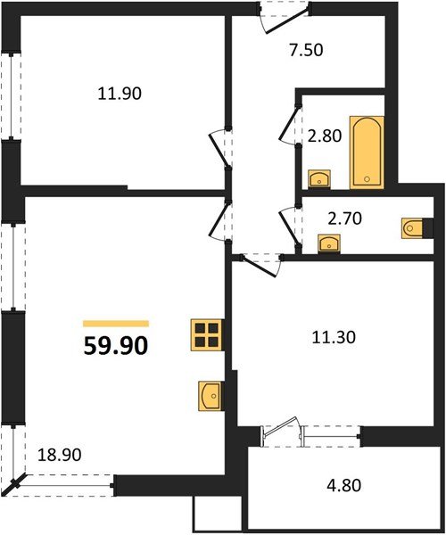 Фото №1: 2-комнатная квартира 59&nbsp;м², 2/16&nbsp;эт. - Краснодар, Прикубанский внутригородской округ, мкр. Парк Победы