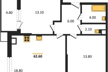 Фото №1: 2-комнатная квартира 62 м², 3/16 эт. - Краснодар, мкр. Парк Победы,